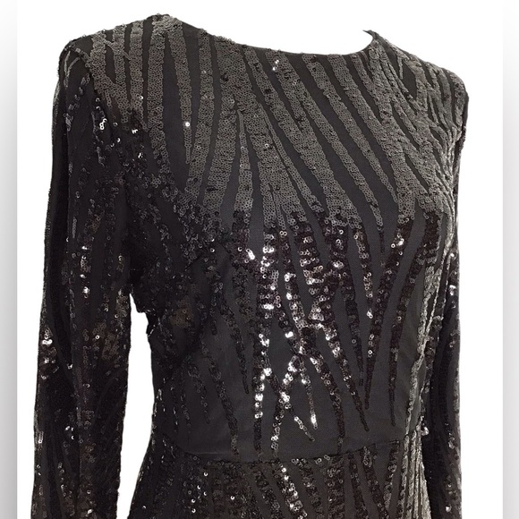Love & Lemonade Black Sequin Long Sleeve Open Back Dress Size XL NWT - Picture 5 of 7